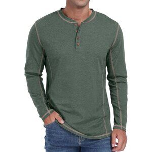 Men's Henley Shirts Long Sleeve Casual Classic Tee Cotton Button Henley Maverick
